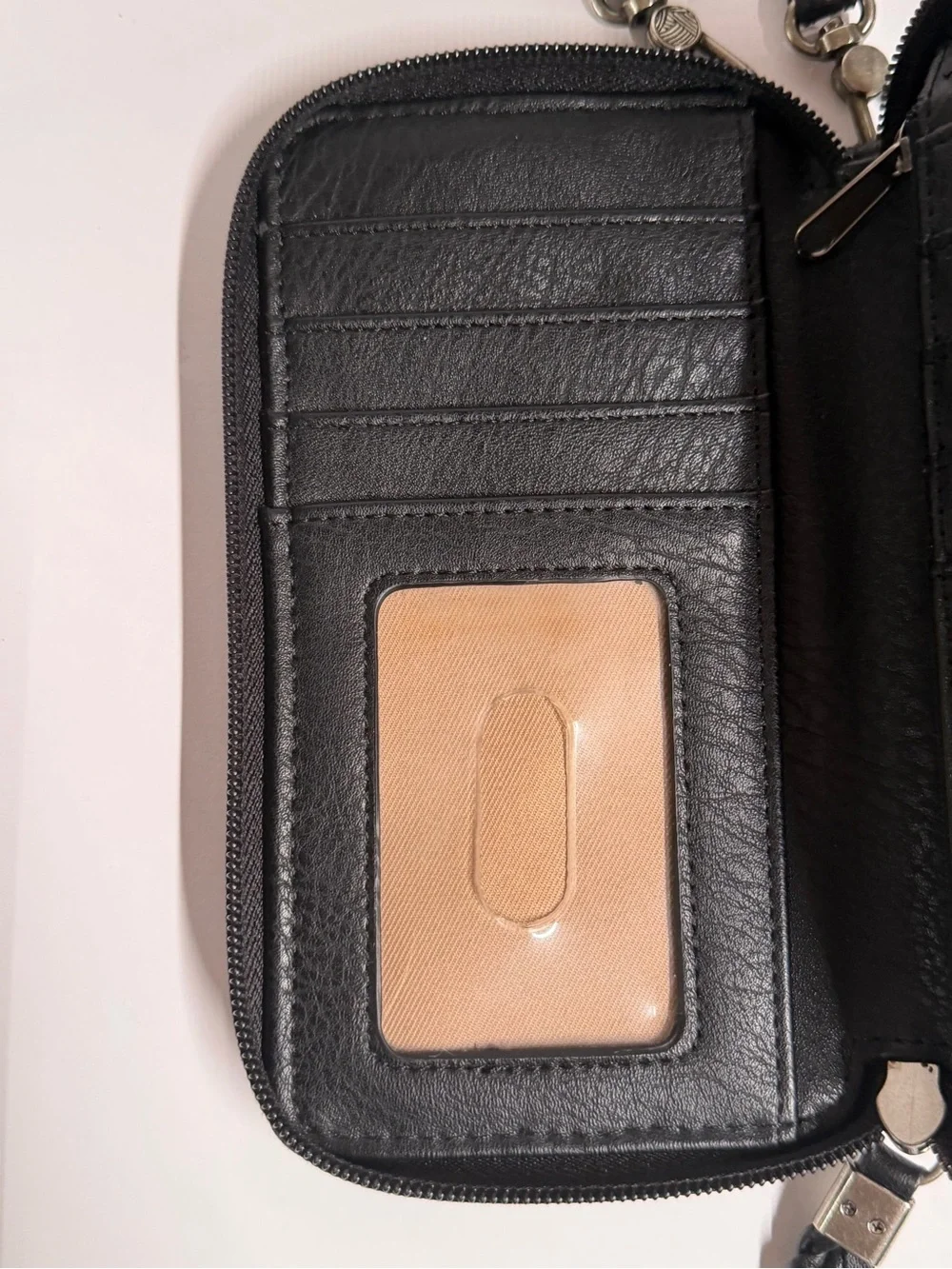 The Sak Black Leather Phone Crossbody Wallet Wristlet Embossed Floral Organizer